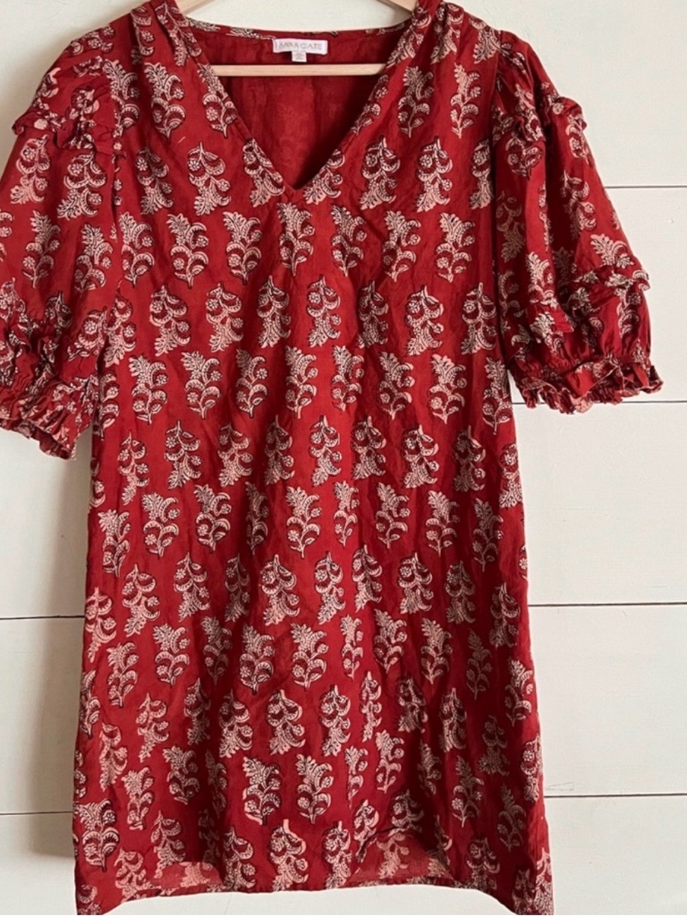 Anna Cate Rose Puff Sleeve Dress in Rust - Picture 2 of 7